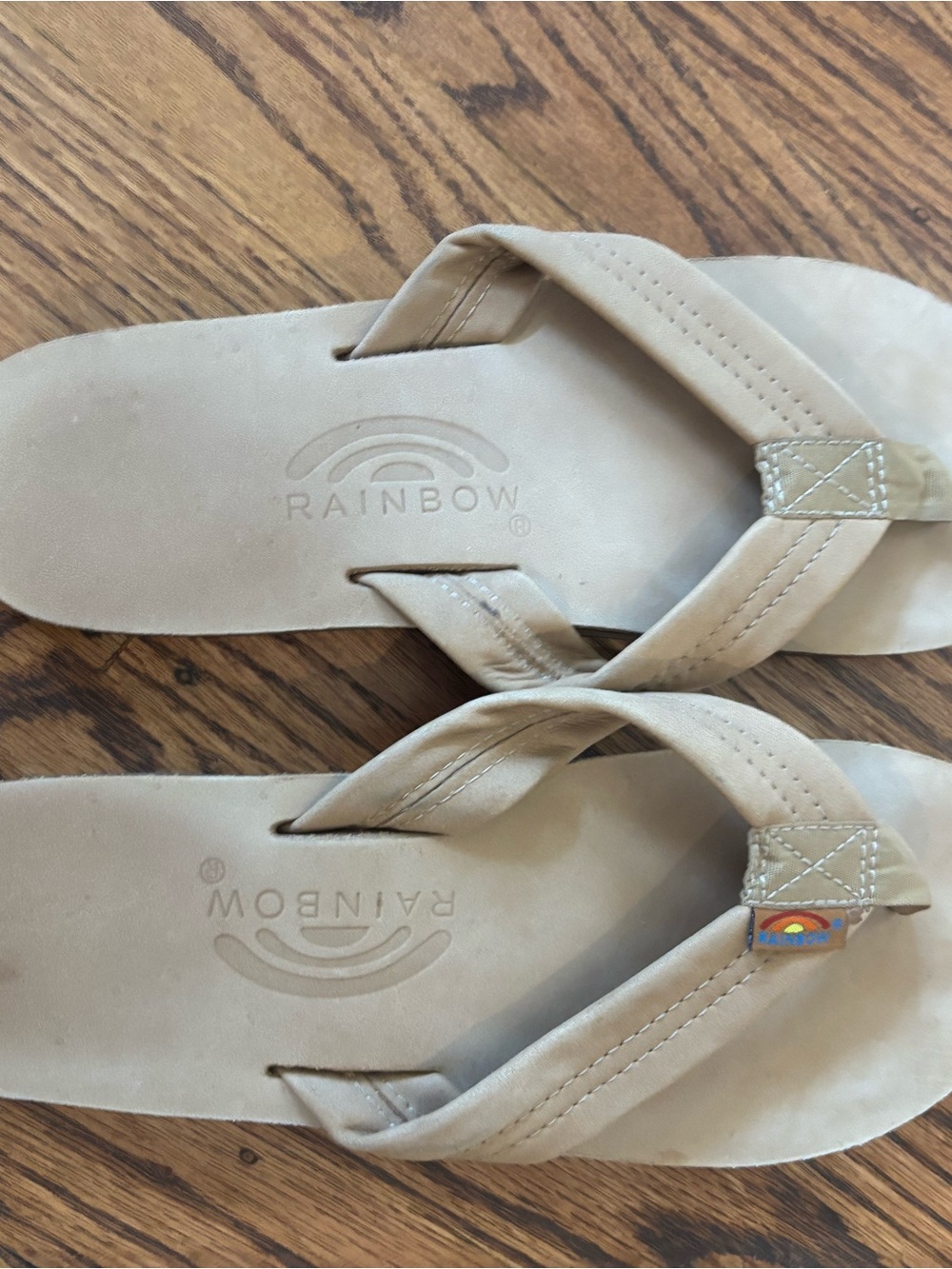 Rainbow Neutral Beige Suede Flip Flops
